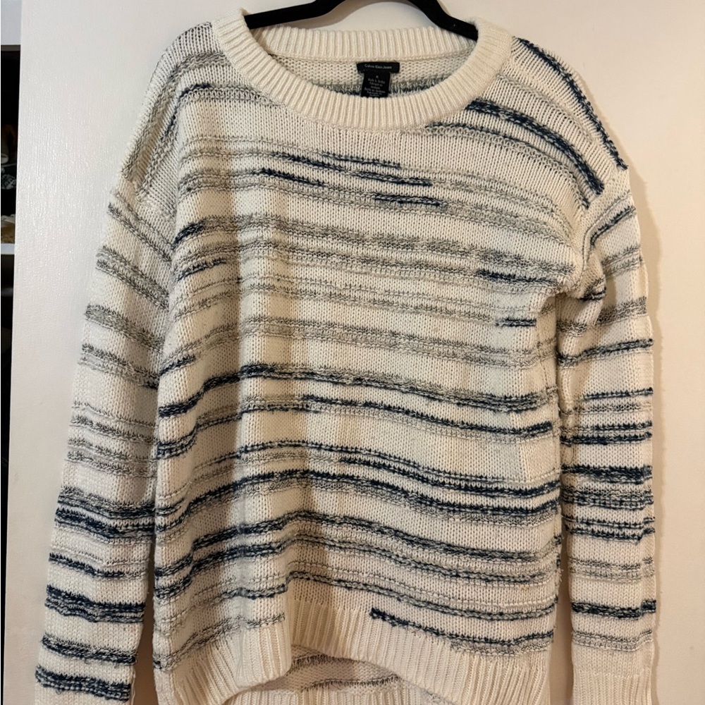 Calvin Klein Jeans Cream‎ and Blue Striped Sweater - Picture 2 of 4